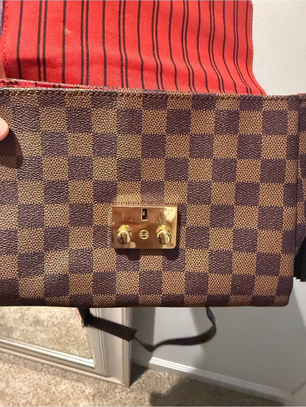Designer-Style Brown Checkered Top-Handle Satchel with Tassel